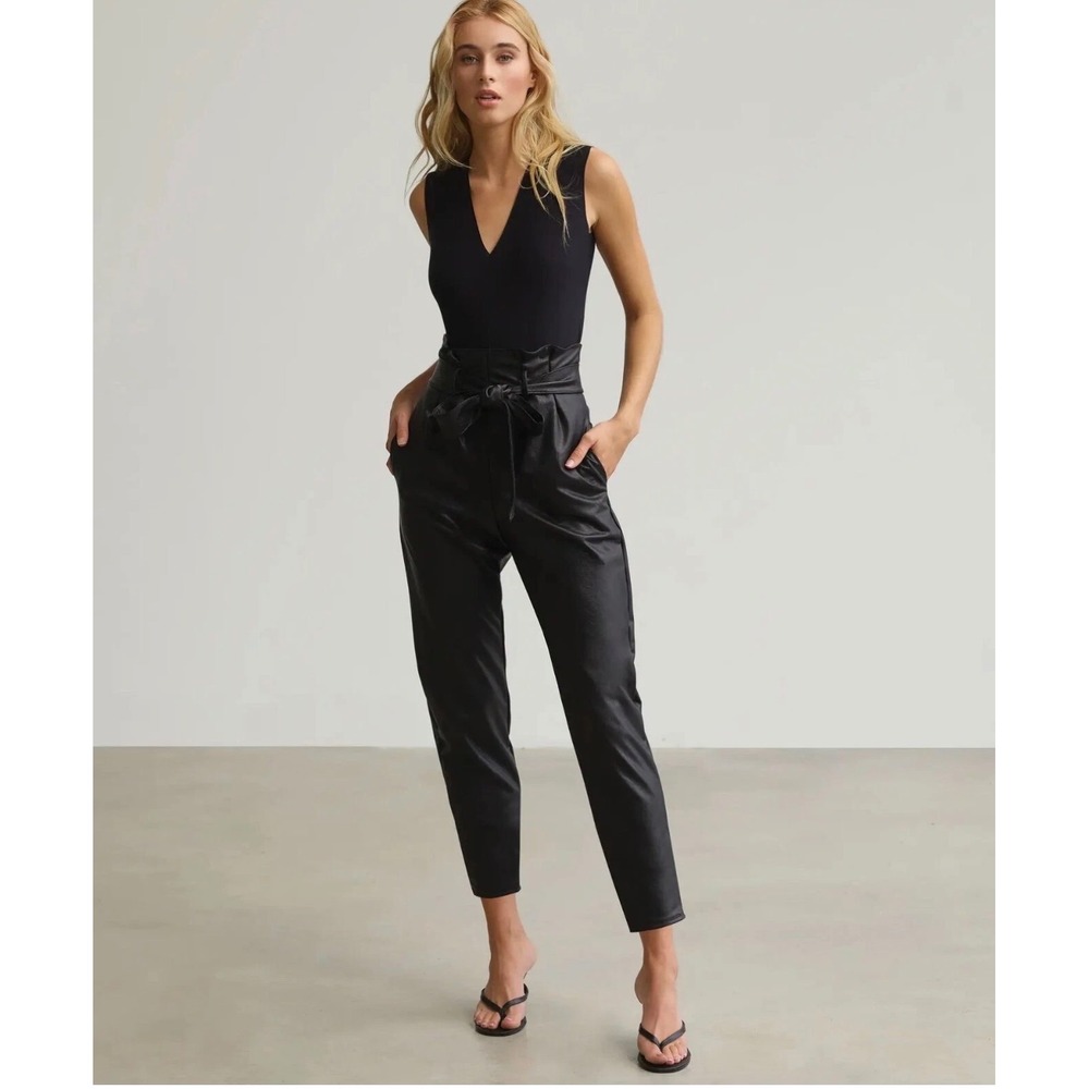 Commando Faux Leather Paperbag Pant L Black High Waist Tie Belt SLG451 NWT